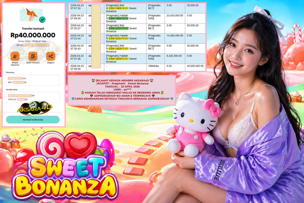 AKSARA4D JACKPOT PRAGMATIC ” Sweet Bonanza ” Rp 40.000.000,- LUNAS