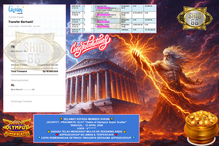 SHIO88 JACKPOT PRAGMATIC SLOT “Gates of Olympus Super Scatter” Rp10.100.000,- LUNAS
