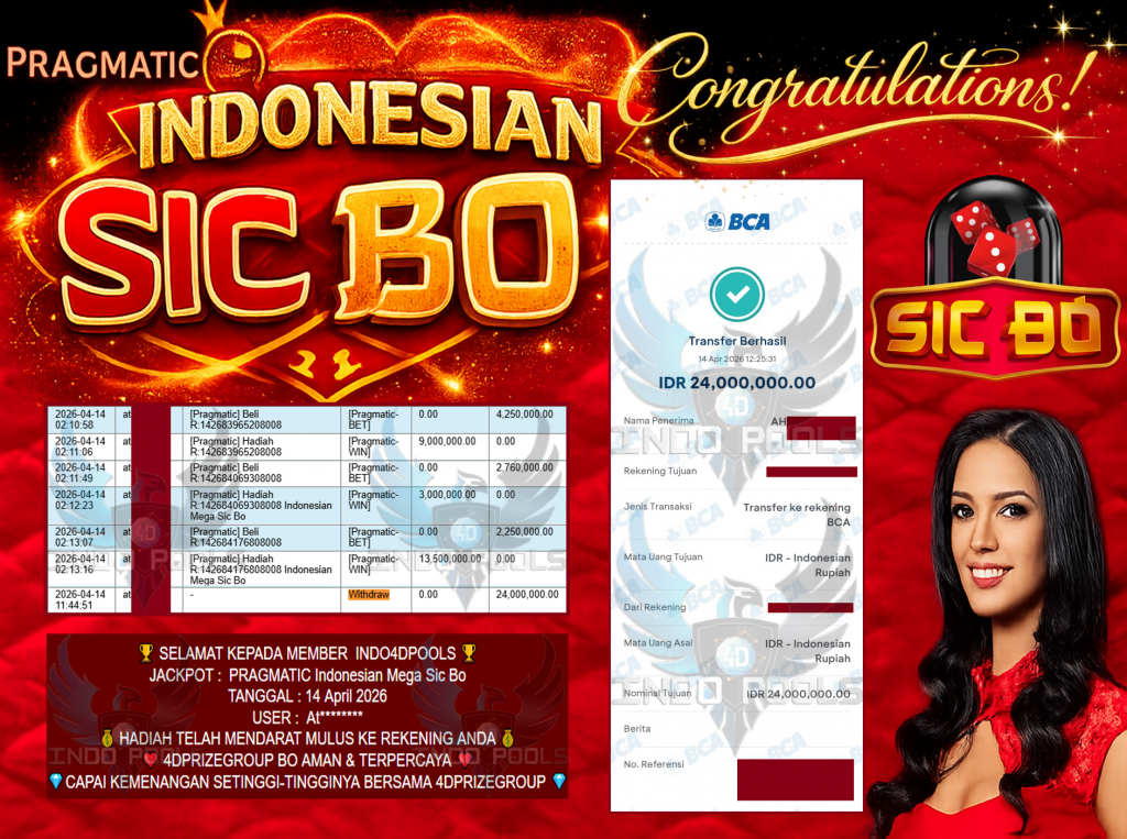 INDO4DPOOLS JACKPOT PRAGMATIC ” Indonesian Mega Sic Bo ” Rp 24,000,000,- LUNAS