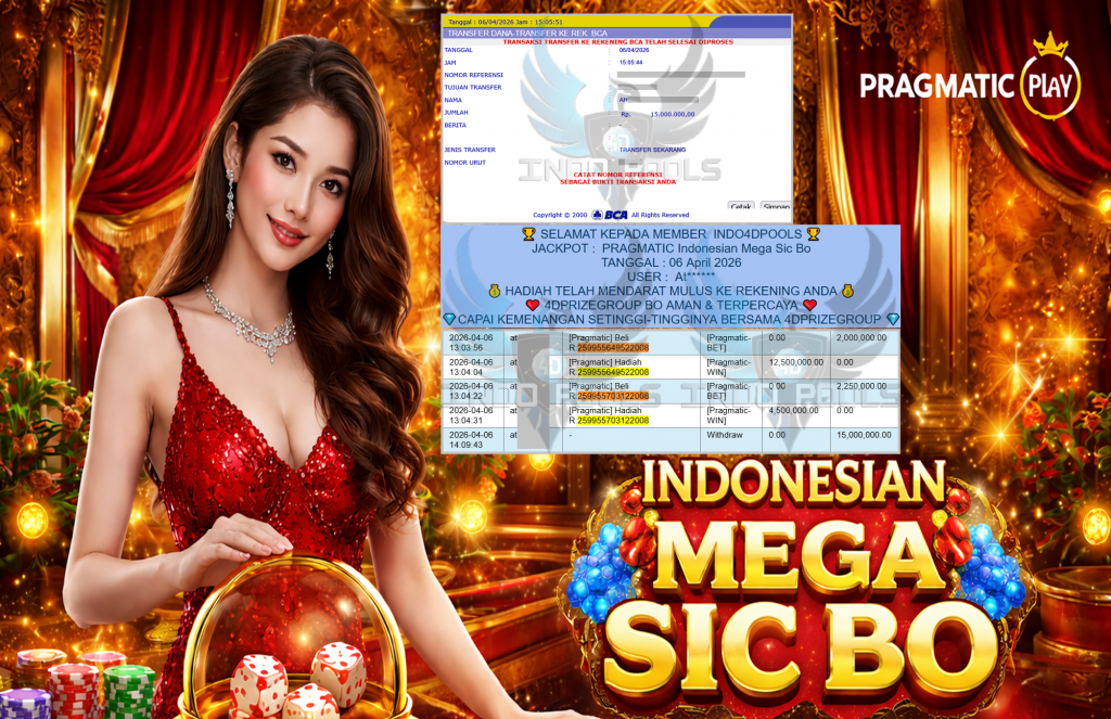 INDO4DPOOLS JACKPOT PRAGMATIC ” Indonesian Mega Sic Bo ” Rp 15,000,000,- LUNAS