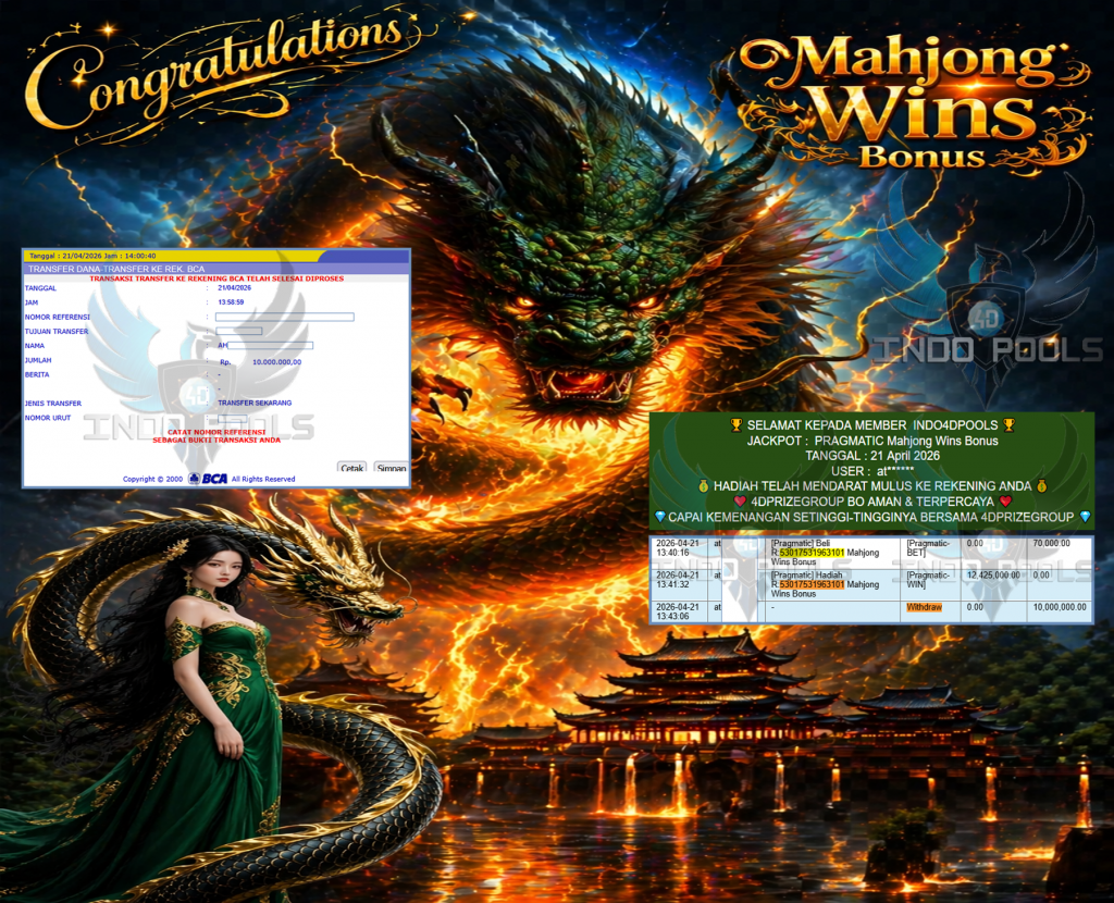 INDO4DPOOLS JACKPOT PRAGMATIC ” Mahjong Wins Bonus ” Rp 10,000,000,- LUNAS