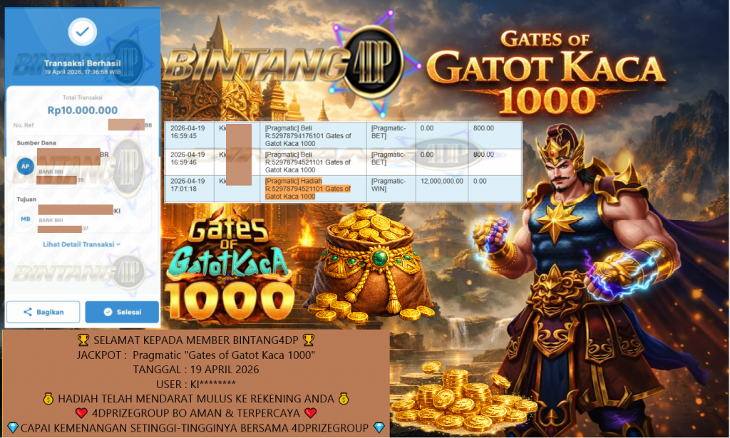 BINTANG4DP JACKPOT Pragmatic “Gates of Gatot Kaca 1000” Rp10.000.000,- LUNAS