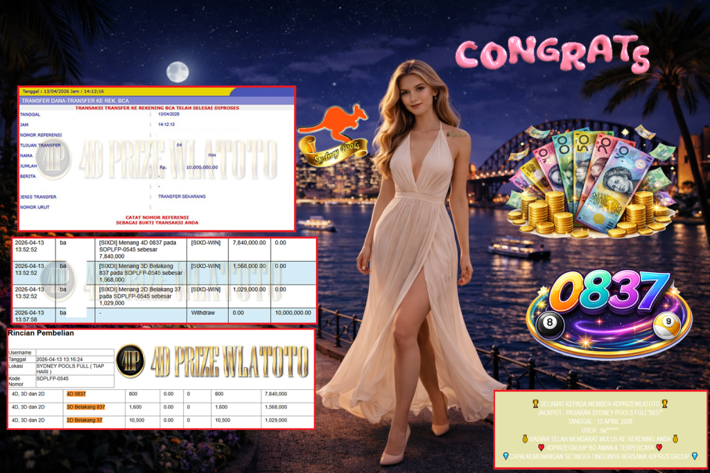 4DPRIZEWLATOTO JACKPOT PASARAN SYDNEY POOLS FULL”0837″ Rp10.000.000,- LUNAS