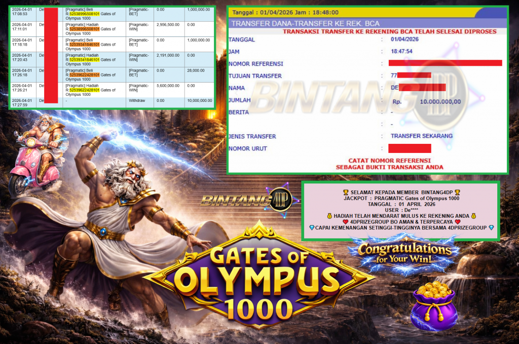 BINTANG4DP JACKPOT PRAGMATIC “Gates of Olympus 1000″‎‏‏‎‎ Rp10.000.000,- LUNAS