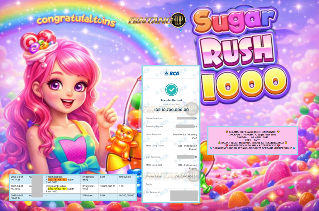 BINTANG4DP JACKPOT PRAGMATIC “Sugar Rush 1000″‎‏‏‎‎ Rp10.700.000,- LUNAS
