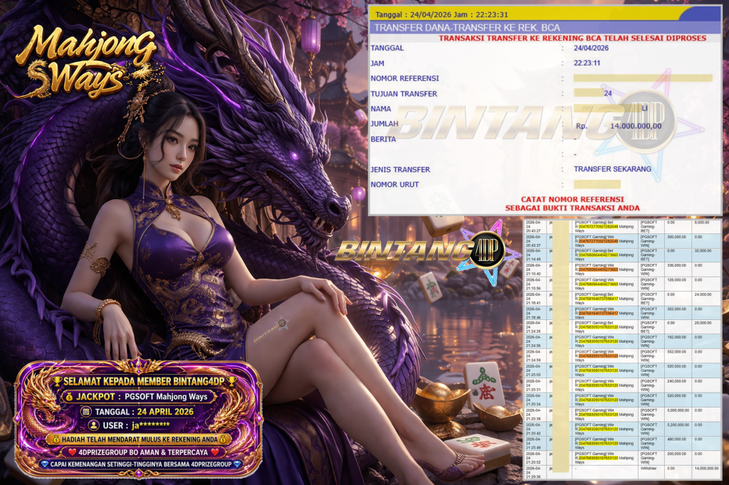BINTANG4DP JACKPOT PGSOFT “Mahjong Ways”‎‎‏‏ ‎‎‏‏‎‎‏‏Rp14.000.000,- LUNAS