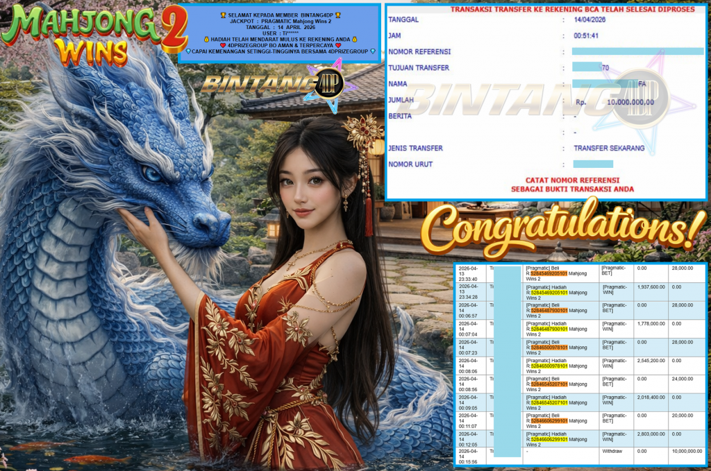 BINTANG4DP JACKPOT PRAGMATIC “Mahjong Wins 2″‎‏‏‎‎ Rp10.000.000,- LUNAS