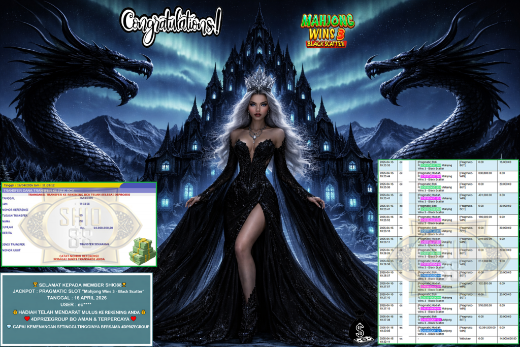 SHIO88 JACKPOT PRAGMATIC SLOT “Mahjong Wins 3 – Black Scatter” Rp14.000.000,- LUNAS