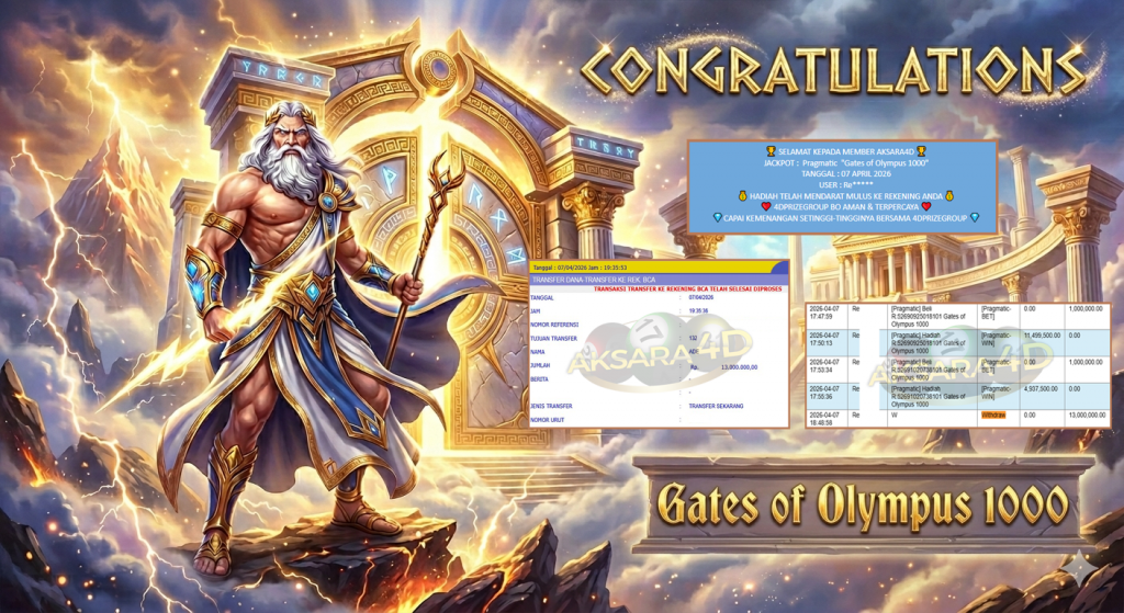 AKSARA4D JACKPOT PRAGMATIC “Gates of Olympus 1000″‎‏‏‎‎ Rp13.000.000,- LUNAS