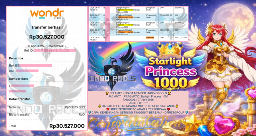 INDO4DPOOLS JACKPOT PRAGMATIC ” Starlight Princess 1000 ” Rp 30,527,000,- LUNAS