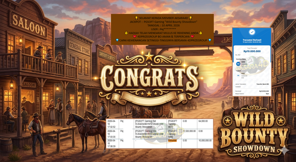 AKSARA4D JACKPOT PGSOFT Gaming “Wild Bounty Showdown” Rp10.000.000,- LUNAS