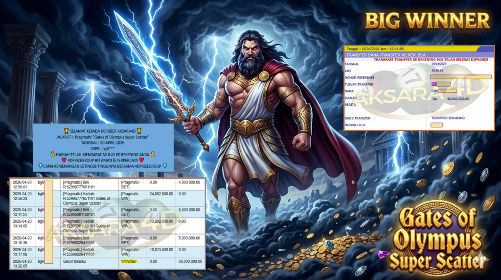AKSARA4D JACKPOT PRAGMATIC “Gates of Olympus Super Scatter”‎‏‏‎‎ Rp40.000.000,- LUNAS