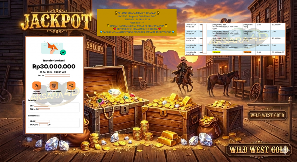 AKSARA4D JACKPOT PRAGMATIC “Wild West Gold”‎‏‏‎‎ Rp30.000.000,- LUNAS