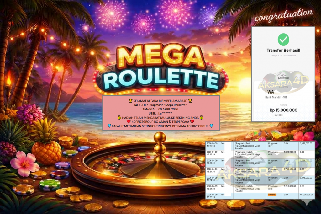 AKSARA4D JACKPOT PRAGMATIC “Mega Roulette”‎‏‏‎‎ Rp15.000.000,- LUNAS