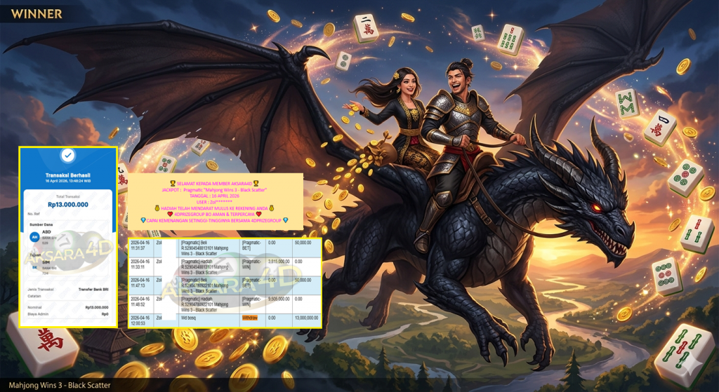AKSARA4D JACKPOT PRAGMATIC “Mahjong Wins 3 – Black Scatter”‎‏‏‎‎ Rp13.000.000,- LUNAS