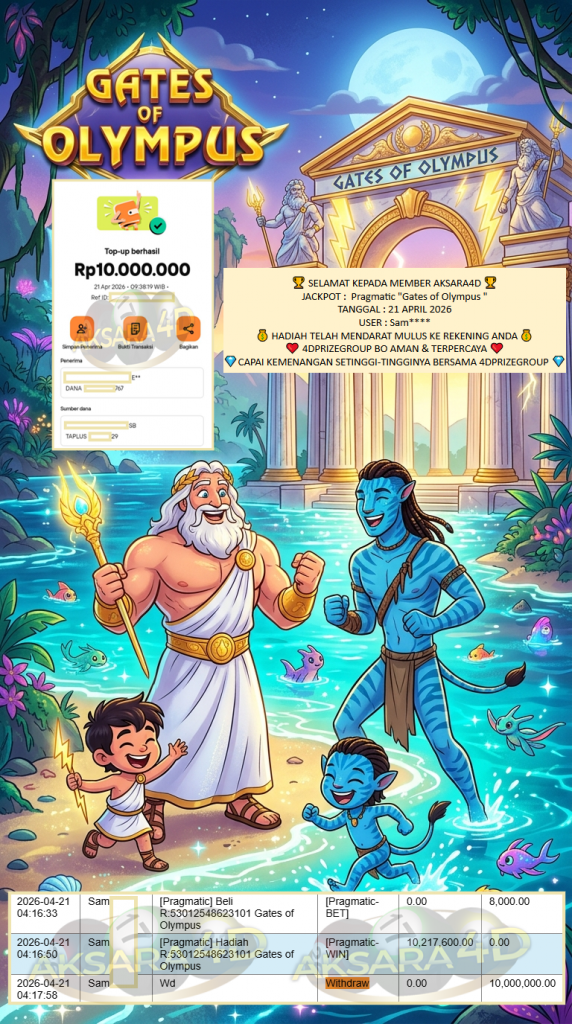 AKSARA4D JACKPOT PRAGMATIC “Gates of Olympus”‎‏‏‎‎ Rp10.000.000,- LUNAS