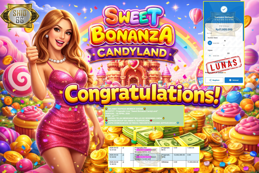 SHIO88 JACKPOT PRAGMATIC LIVE GAME “Sweet Bonanza CandyLand'” ‎‏‏‎Rp11.000.000,- LUNAS