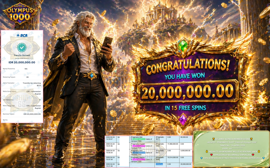 SHIO88 JACKPOT PRAGMATIC SLOT “Gates of Olympus 1000” Rp20.000.000,- LUNAS