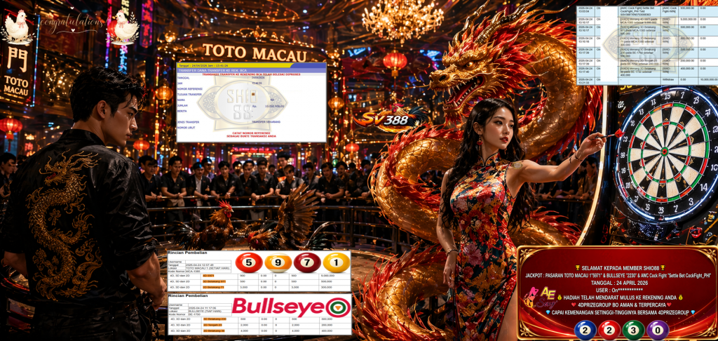 SHIO88 JACKPOT PASARAN TOTO MACAU 1″5971″ & BULLSEYE ”2230” & AWC Cock Fight ”Settle Bet CockFight_PHI” Rp10.000.000,- LUNAS