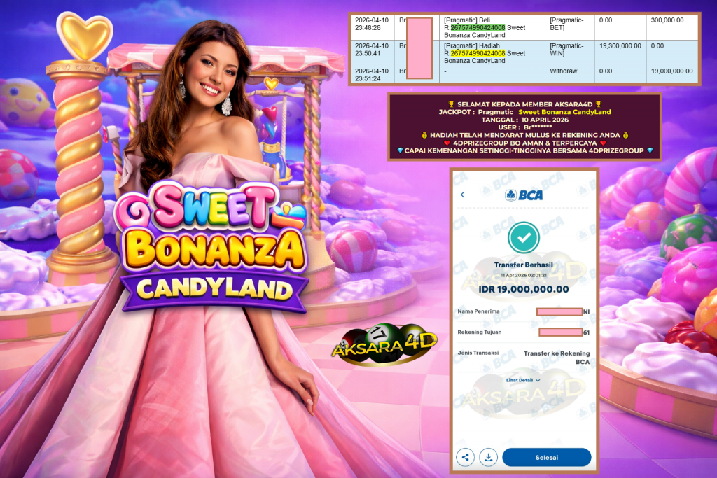 AKSARA4D JACKPOT PRAGMATIC ” Sweet Bonanza CandyLand ” Rp 19.000.000,- LUNAS