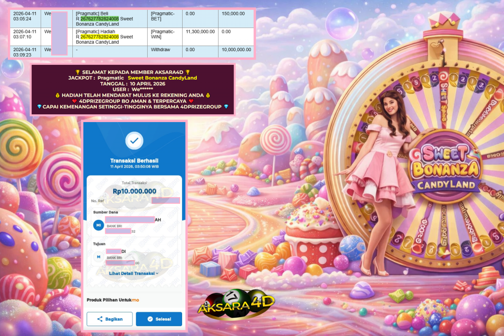 AKSARA4D JACKPOT PRAGMATIC ” Sweet Bonanza CandyLand ” Rp 10.000.000,- LUNAS