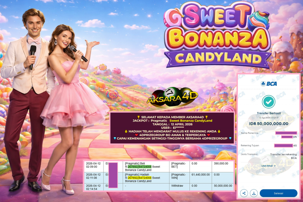 AKSARA4D JACKPOT PRAGMATIC ” Sweet Bonanza CandyLand ” Rp 50.000.000,- LUNAS