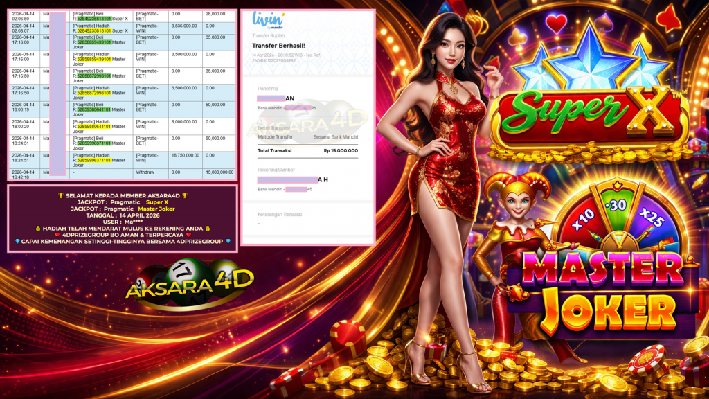 AKSARA4D JACKPOT PRAGMATIC ” Super X , Master Joker ” Rp 15.000.000,- LUNAS