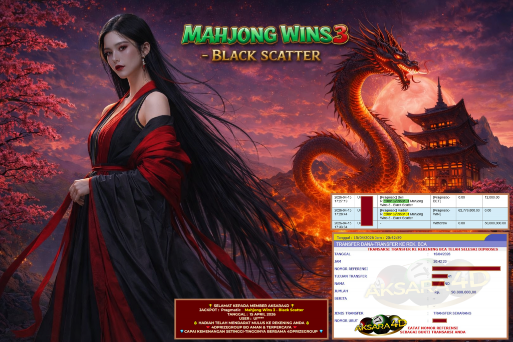 AKSARA4D JACKPOT PRAGMATIC ” Mahjong Wins 3 – Black Scatter ” 9493 ” ” Rp 50.000.000,- LUNAS