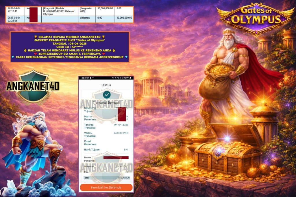 ANGKANET4D JACKPOT PRAGMATIC SLOT ” Gates of Olympus ” Rp 10,000,000,- LUNAS