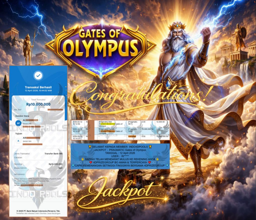 INDO4DPOOLS JACKPOT PRAGMATIC ” Gates of Olympus ” Rp 10,000,000,- LUNAS