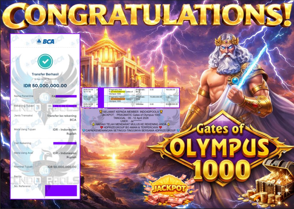 INDO4DPOOLS JACKPOT PRAGMATIC ” Gates of Olympus 1000 ” Rp 60,000,000,- LUNAS