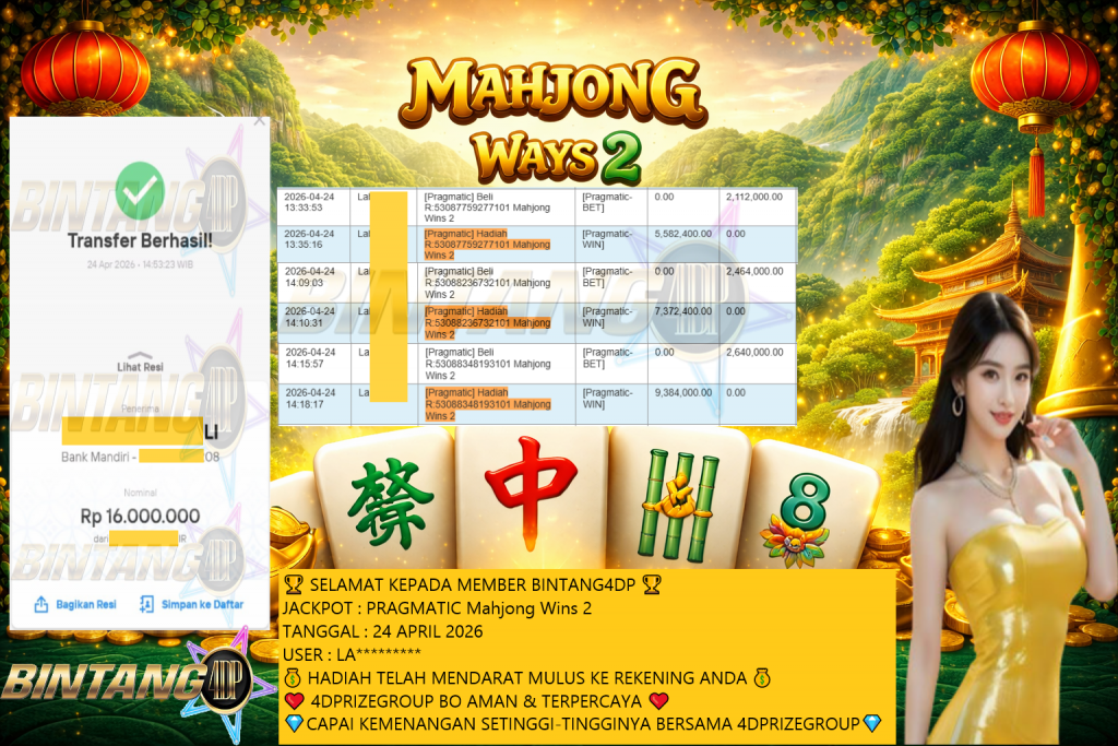 BINTANG4DP JACKPOT PRAGMATIC Mahjong Wins 2 ‎‎‏‏‎‎‏‏Rp16.000.000,- LUNAS