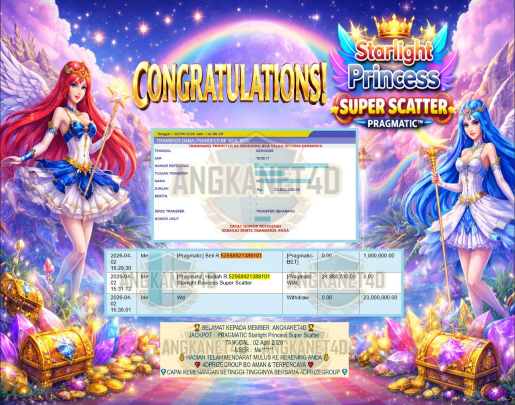 ANGKANET4D JACKPOT PRAGMATIC ” Starlight Princess Super Scatter ” Rp 23,000,000,- LUNAS