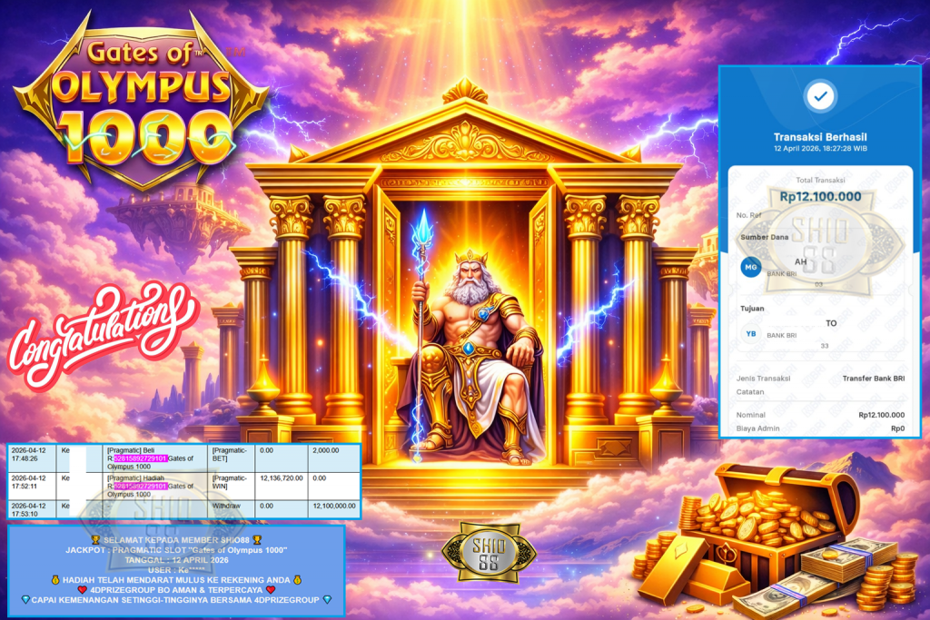 SHIO88 JACKPOT PRAGMATIC SLOT “Gates of Olympus 1000” Rp12.100.000,- LUNAS